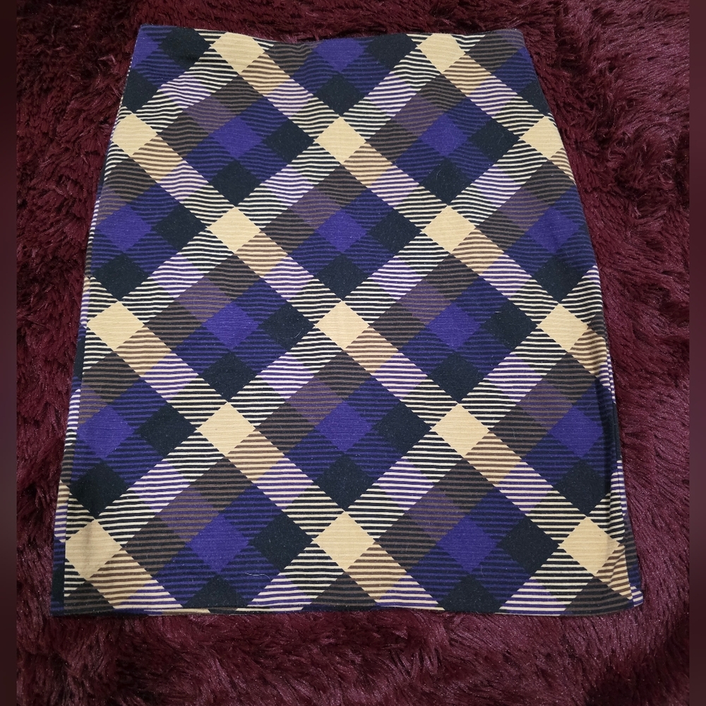 Grace Elements Plaid Pencil Skirt in Black, Purple, and Tan